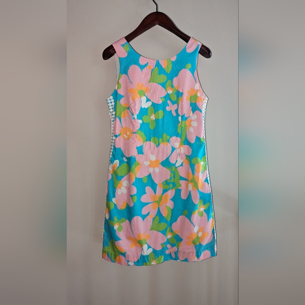 Lilly Pulitzer Delia Dress Lace Shorely Blue Mojo Shift Sz12 Vintage Retro Print